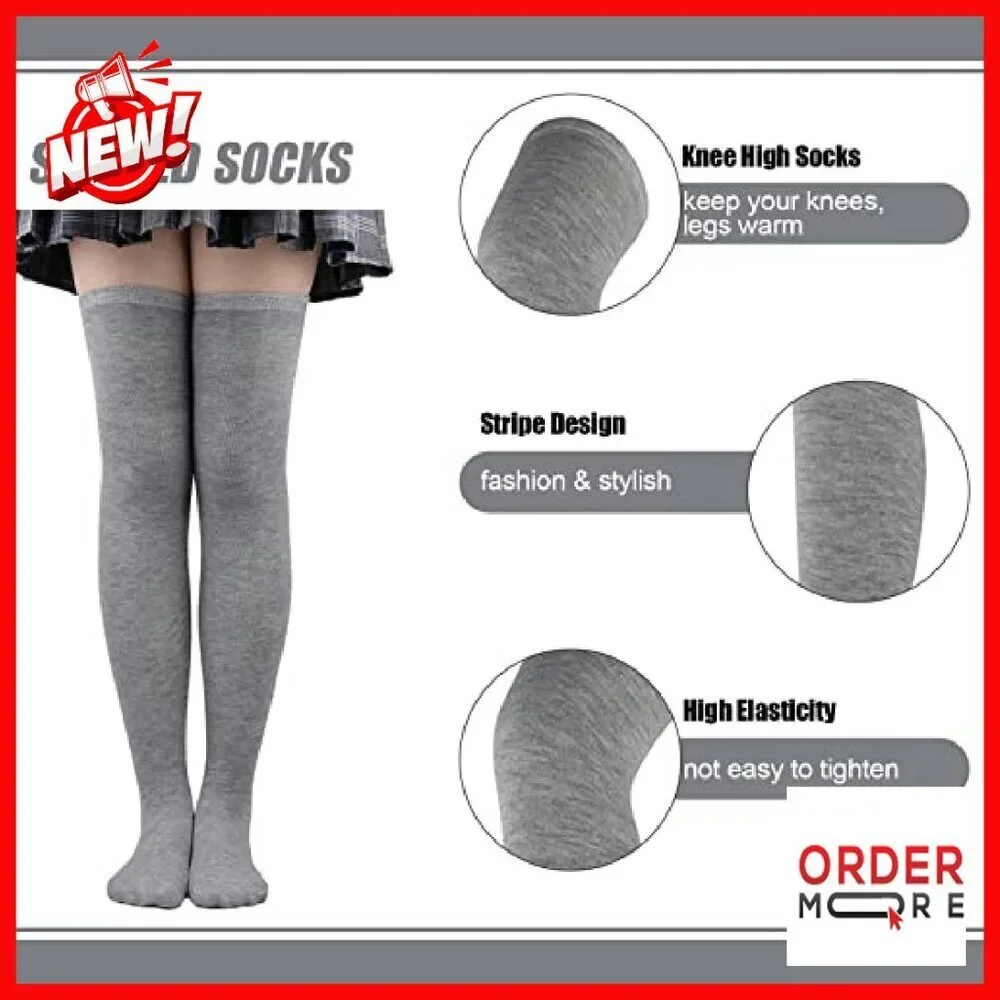 Striped Knee High Socks & Fingerless Gloves Set - 4/2 Pairs